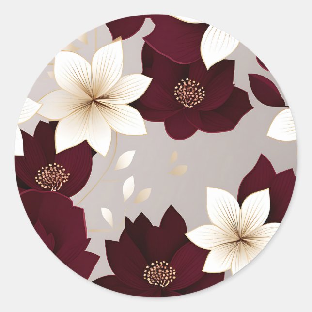Bold Modern Floral Burgundy Classic Round Sticker (Front)