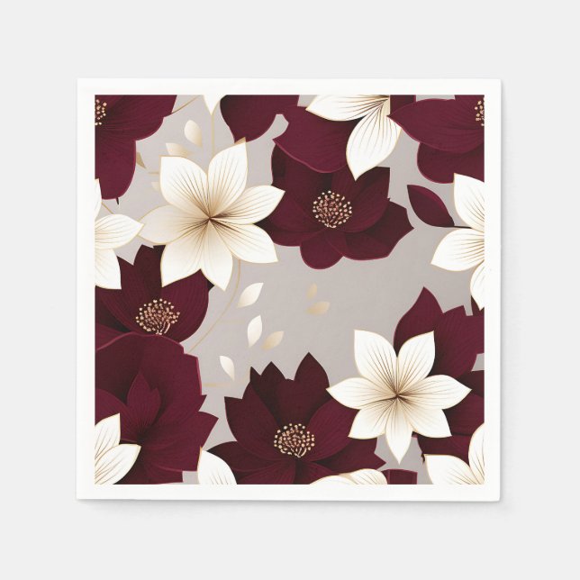 Bold Modern Floral Burgundy Napkin (Front)