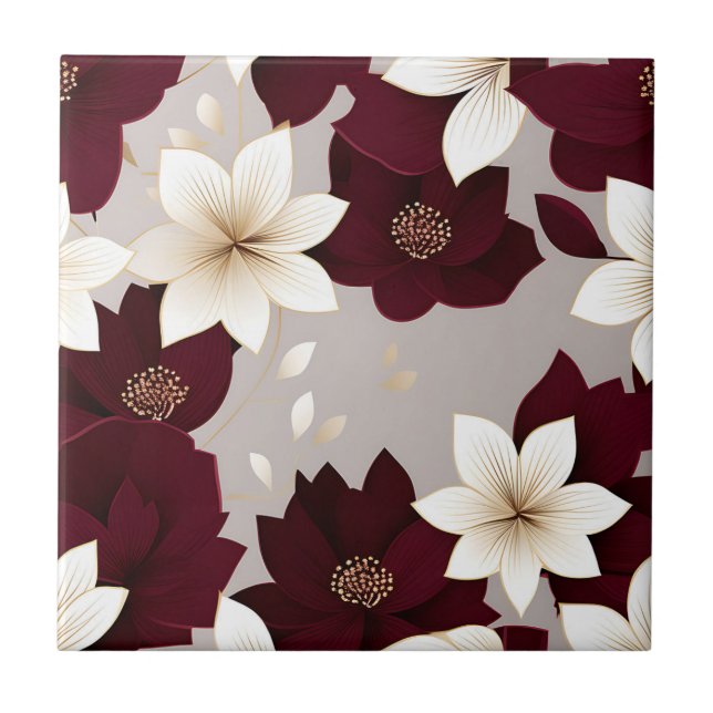 Bold Modern Floral Burgundy Tile (Front)
