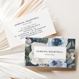 Bold Modern Floral Watercolor Blue Business Card