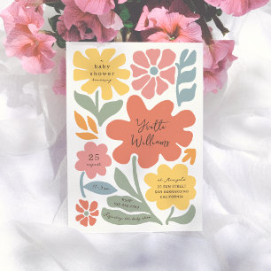 Bold Modern Flowers Unique Illustrated Baby Shower Invitation