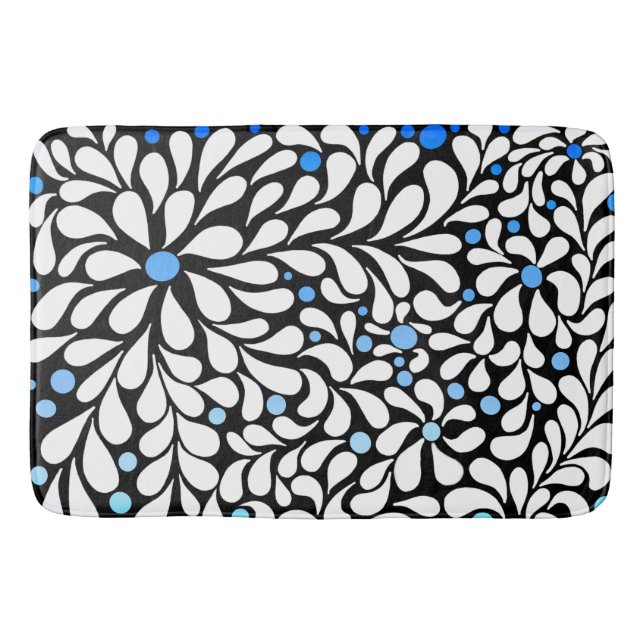Bold modern flowers with blue teal ombre bath mat (Front)