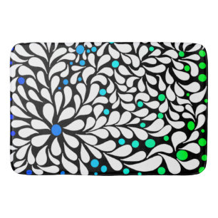 Bold modern flowers with blue teal ombre bath mat