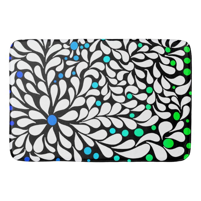 Bold modern flowers with blue teal ombre bath mat (Front)