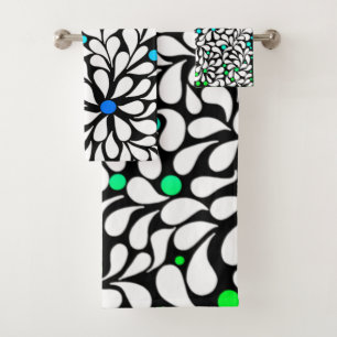 Bold modern flowers with blue teal ombre bath towel set