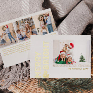Bold Modern Four-Photo Merry and Bright Gold