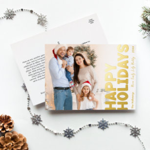 Bold Modern Full Photo Happy Gold Foil Holiday Postcard
