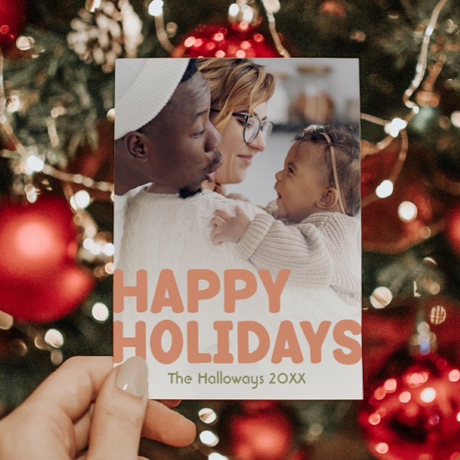 Bold Modern Full Vertical Photo Happy Holiday Postcard (Creator Uploaded)
