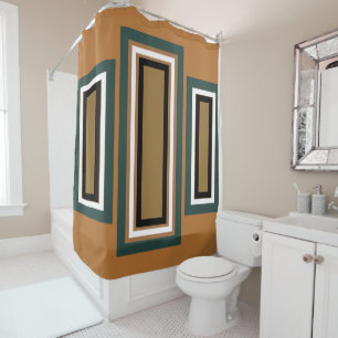 Bold Modern Geometric Copper Evergreen Shower Curtain