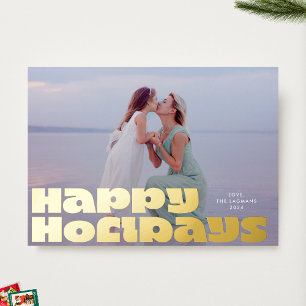 Bold Modern Gold Typography Photo Christmas Happy