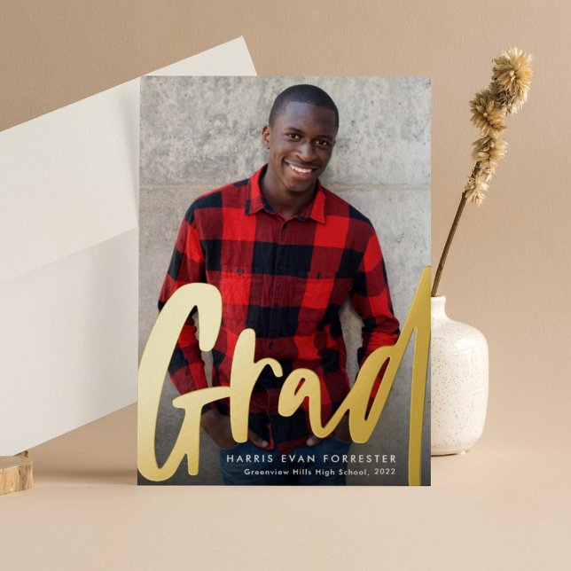 Bold modern grad gold one photo graduation (Creator Uploaded)