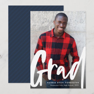 Bold modern grad navy graduation announcement