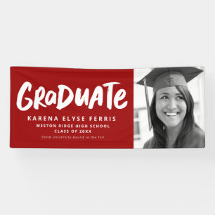 Bold modern graduate one photo crimson graduation banner