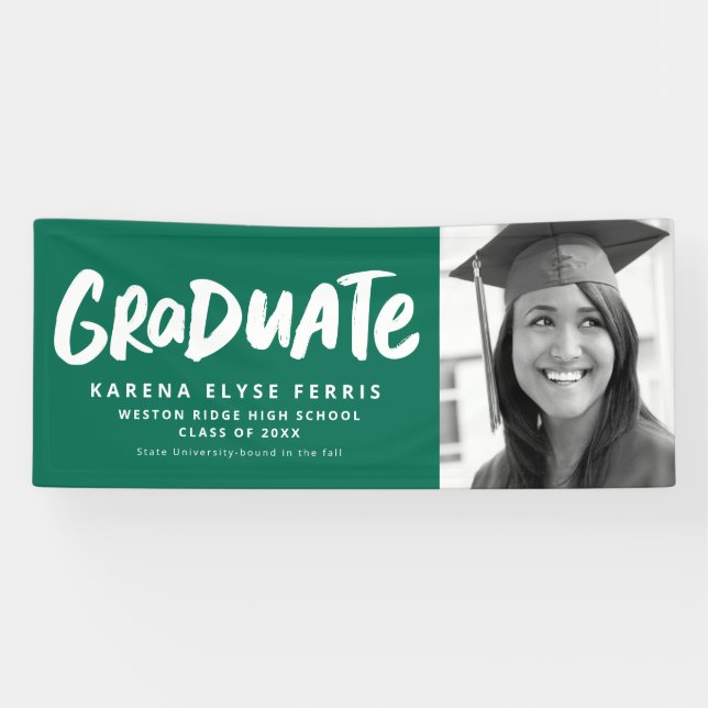 Bold modern graduate one photo green graduation banner (Horizontal)