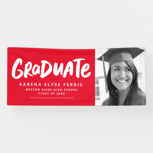 Bold modern graduate one photo red graduation banner (Horizontal)