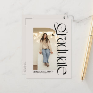 Bold modern graduate two photo graduation postcard