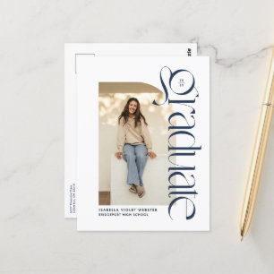 Bold modern graduate two photo navy graduation postcard