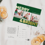 Bold Modern Green 3 Photo Merry and Bright Gold Foil Holiday Postcard<br><div class="desc">Send warm wishes this holiday season with this unique and cute, bold modern green 3 photo merry and bright gold foil holiday postcard. Its simple and minimalist design features boho-inspired elements in gold foil. Celebrating the festive spirit of December, this design brings a cheerful and fun touch to any occasion....</div>