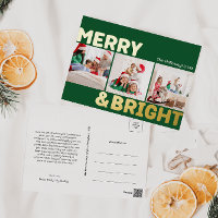 Bold Modern Green 3 Photo Merry and Bright Gold