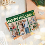 Bold Modern Green Five Photo Happy Gold Foil Holiday Postcard<br><div class="desc">Send warm wishes this holiday season with this unique and cute, bold modern green five photo happy gold foil holiday postcard. Its simple and minimalist design features boho-inspired elements in gold foil. Celebrating the festive spirit of December, this design brings a cheerful and fun touch to any occasion. The gold...</div>