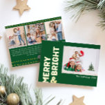 Bold Modern Green Four-Photo Merry and Bright Gold<br><div class="desc">Send warm wishes this holiday season with this unique and cute, bold modern green four-photo merry and bright gold foil holiday card. Its simple and minimalist design features boho-inspired elements in gold foil. Celebrating the festive spirit of December, this design brings a cheerful and fun touch to any occasion. The...</div>