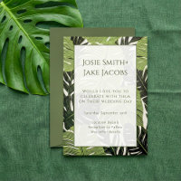 Bold & Modern Green Jungle Leaves Wedding Invitati