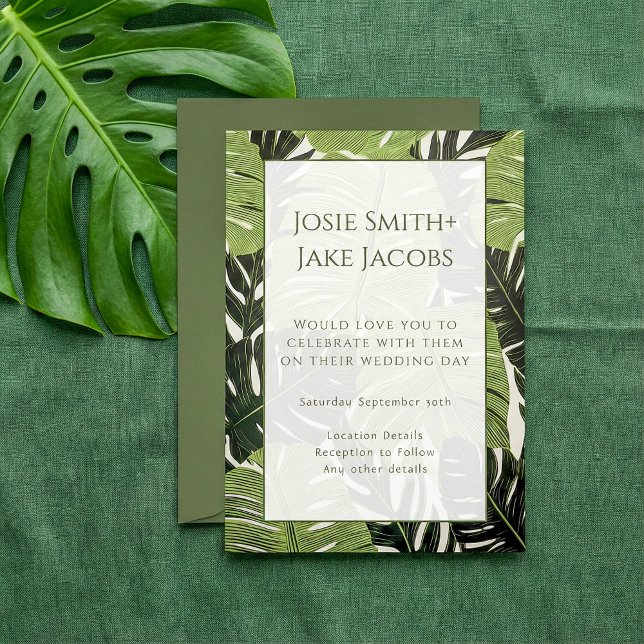 Bold & Modern Green Jungle Leaves Wedding Invitati Invitation (Bold & Modern Green Jungle Leaves Wedding Invitation.)