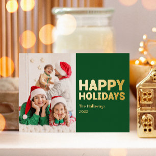 Bold Modern Green One Photo Merry and Bright Gold
