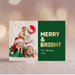 Bold Modern Green One Photo Merry and Bright Gold<br><div class="desc">Send warm wishes this holiday season with this unique and cute, bold modern green one photo merry and bright gold foil holiday card. Its simple and minimalist design features boho-inspired elements in gold foil. Celebrating the festive spirit of December, this design brings a cheerful and fun touch to any occasion....</div>