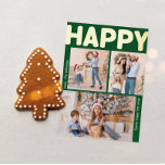 Bold Modern Green Vertical 3 photo Happy Gold<br><div class="desc">Send warm wishes this holiday season with this unique and cute, bold modern green vertical 3 photo happy gold foil holiday card. Its simple and minimalist design features boho-inspired elements in gold foil. Celebrating the festive spirit of December, this design brings a cheerful and fun touch to any occasion. The...</div>