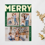Bold Modern Green Vertical Three Photo Merry Gold<br><div class="desc">Send warm wishes this holiday season with this unique and cute, bold modern green vertical three photo merry gold foil holiday card. Its simple and minimalist design features boho-inspired elements in gold foil. Celebrating the festive spirit of December, this design brings a cheerful and fun touch to any occasion. The...</div>