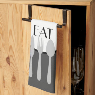 bold modern grey and white with custom text tea towel