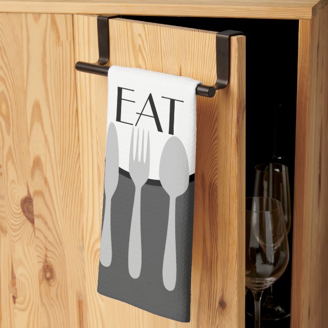 bold modern grey and white with custom text tea towel (Thirds Fold)