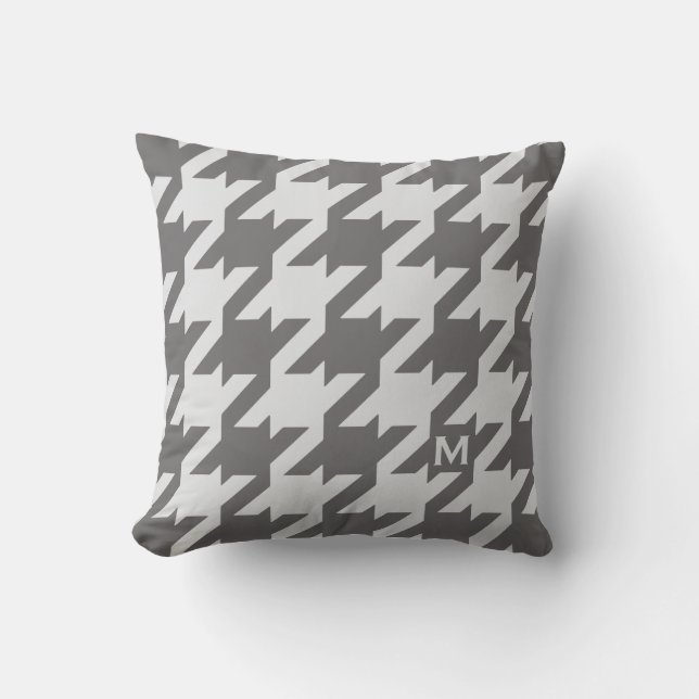 Bold modern grey houndstooth with monogram cushion (Front)