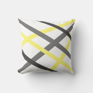 Bold Modern Grey Yellow Lines Cushion