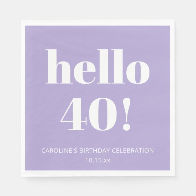 Bold Modern Lavender Purple 40th Birthday Party Napkin (Front)
