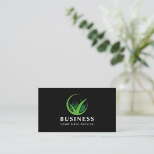 Bold & Modern Lawn Care Black & Green affordable Business Card