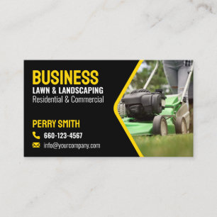 Bold & Modern Lawn & Landscaping - Black & Yellow  Business Card