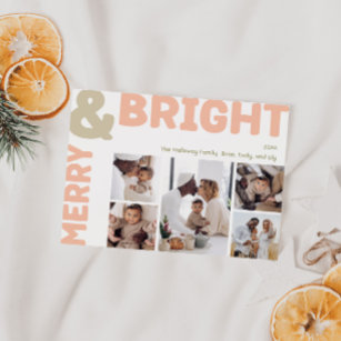 Bold Modern Merry And Bright Five Photo Holiday Card