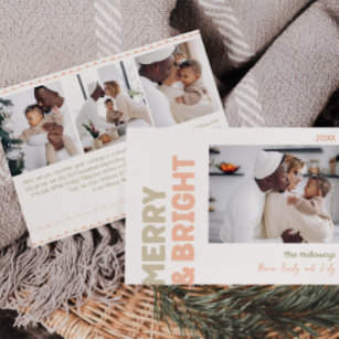 Bold Modern Merry And Bright Four Photo Holiday Card