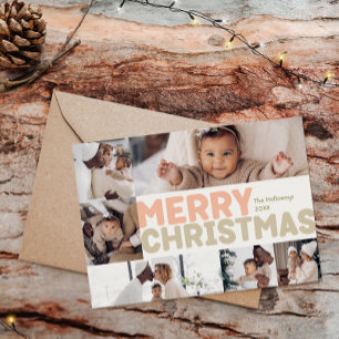 Bold Modern Merry Christmas Year In Review 6 Photo Holiday Card