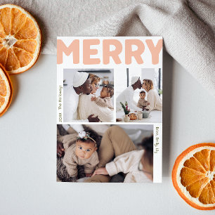 Bold Modern Merry Year In Review Vertical 3 Photo Holiday Card
