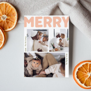 Bold Modern Merry Year In Review Vertical 3 Photo Holiday Card