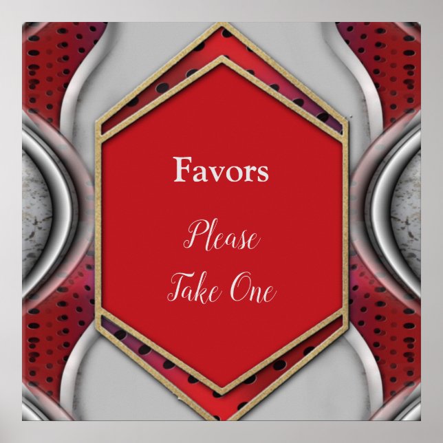 Bold Modern Metallic 3D Red Grey Texture Look Poster (Front)