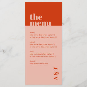 Bold Modern Minimal Orange Pink Wedding Long Menu