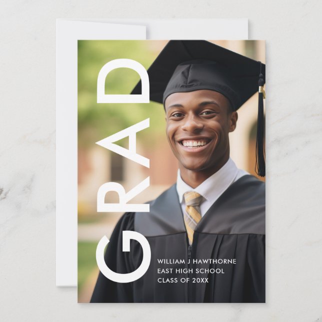 Bold Modern Minimal Photo Grad Announcement (Front)