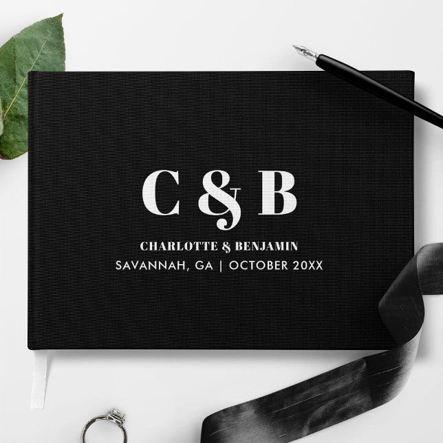 Bold Modern Minimalist Black Monogram Wedding Guest Book (Creator Uploaded)