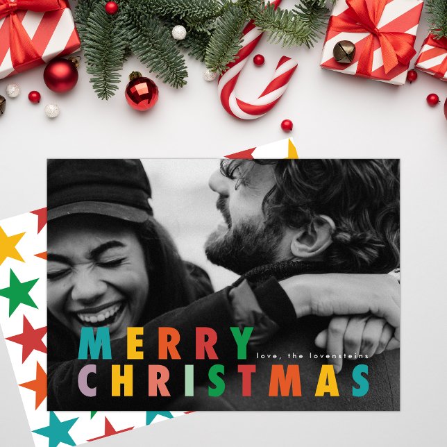 Bold Modern Minimalist Colour Merry Christmas Phot Holiday Card (Creator Uploaded)