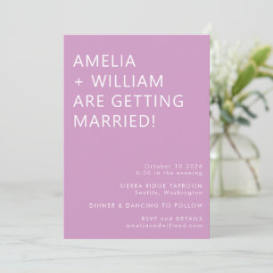 Bold Modern Minimalist Trendy Wedding Purple Invitation