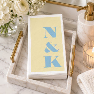 Bold Modern Monogram Initials Blue Yellow Wedding Napkin